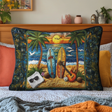 Quilted cushion cover with beach board and adventurous spirit NCU0DK7892