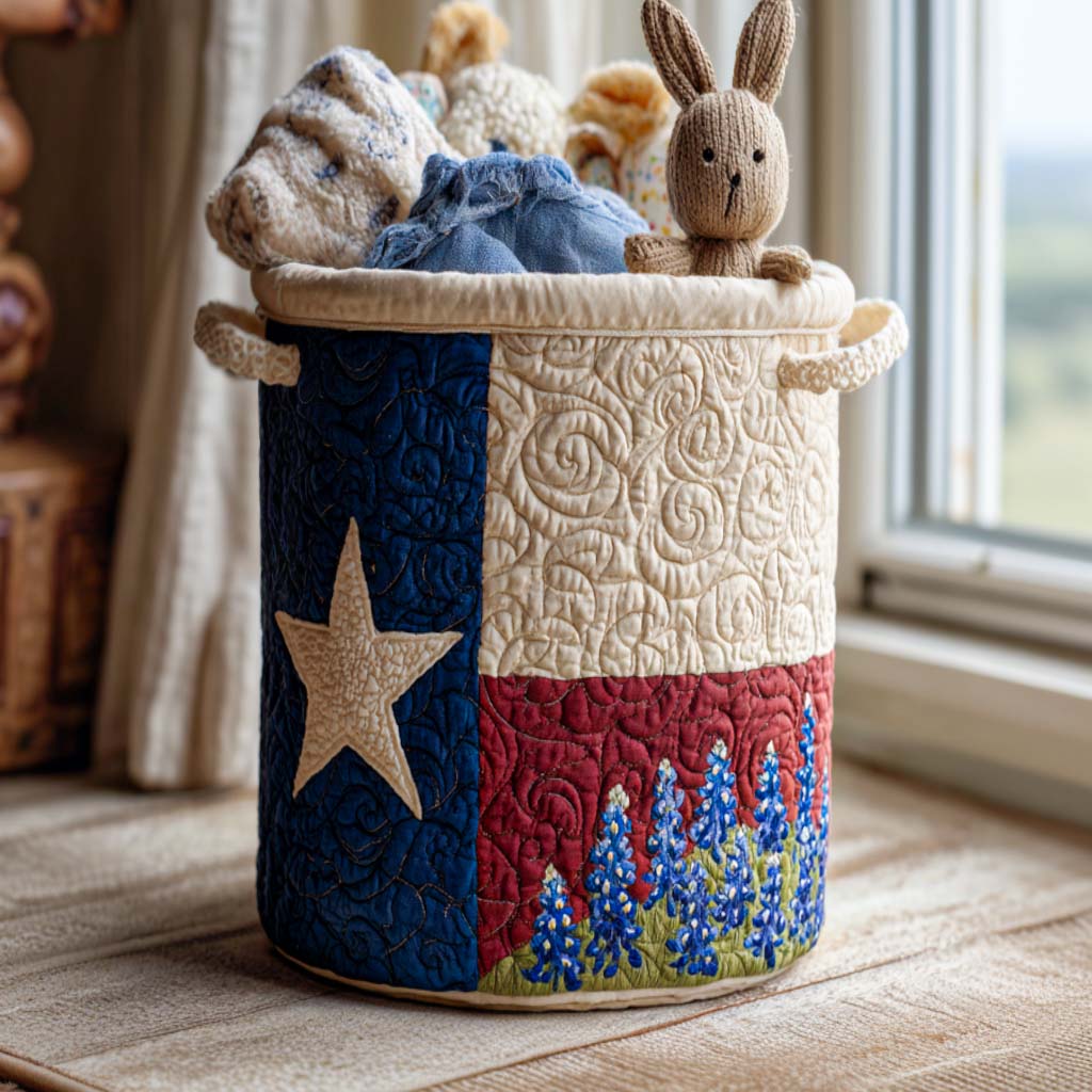 Quilted laundry basket with blue flowers NCU0QN009