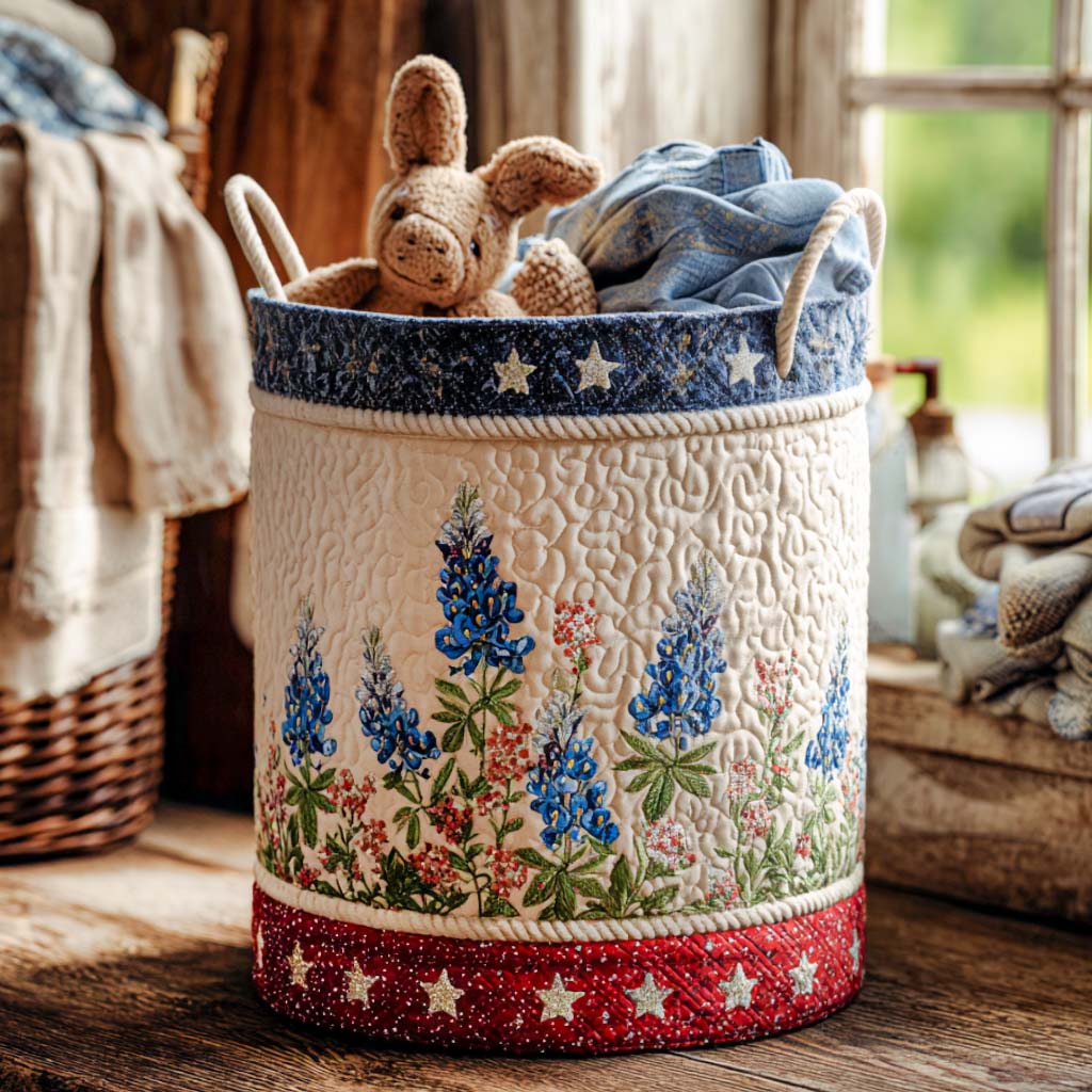 Quilted laundry basket with blue flowers NCU0QN009