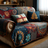 Quilted sofa cover with delicate boho pattern NCU0PT10052