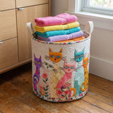 Quilted laundry basket with cheerful cat NCU0PTT3034