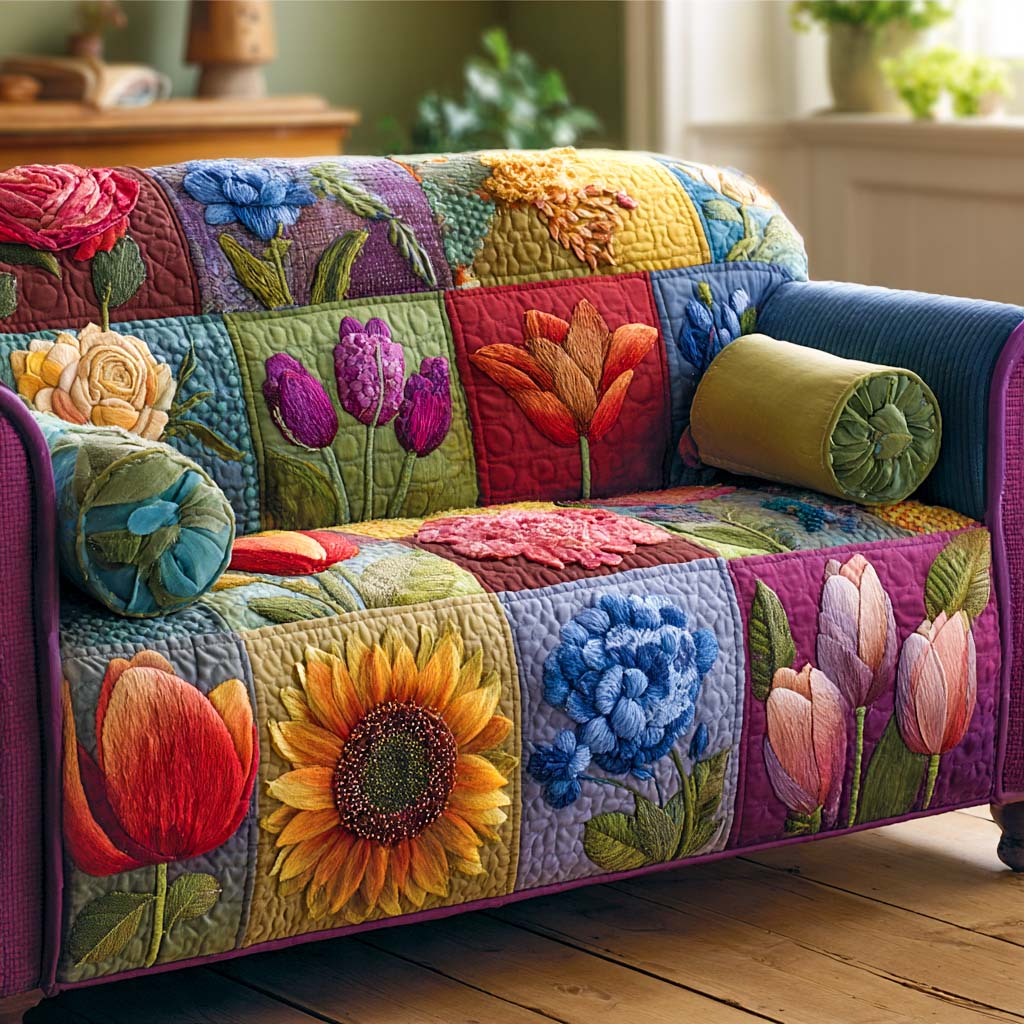 Quilted Sofa Cover in Hippie Style – Non-Slip