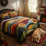 Quilted Bed Cover Set - Sunflower Field