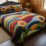 Quilted Bed Cover Set - Sunflower Field