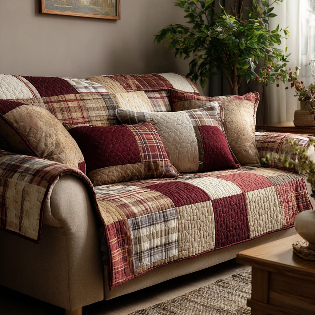Quilted Sofa Cover in Rustic Style – for Living Room