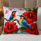 Quilted cushion cover with crimson flowers NCU0NT8642