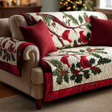 Quilted sofa cover with crimson cardinals NCU0TV434