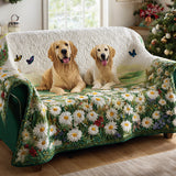Quilted Sofa Cover Golden Retriever Among the Daisies