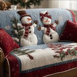 Quilted Sofa Cover with Festive Snowmen