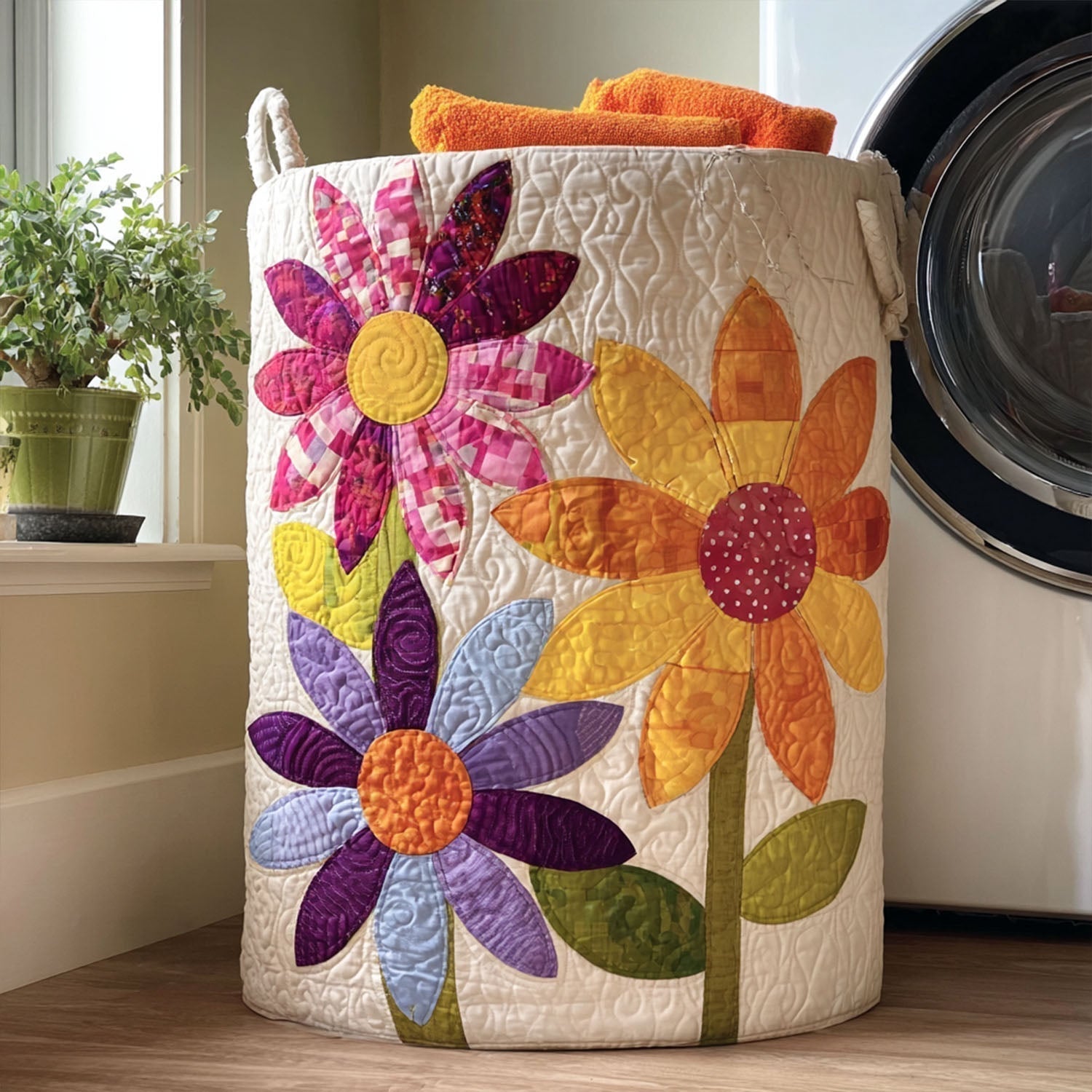 Quilted laundry basket with floral pattern NCU0QN006