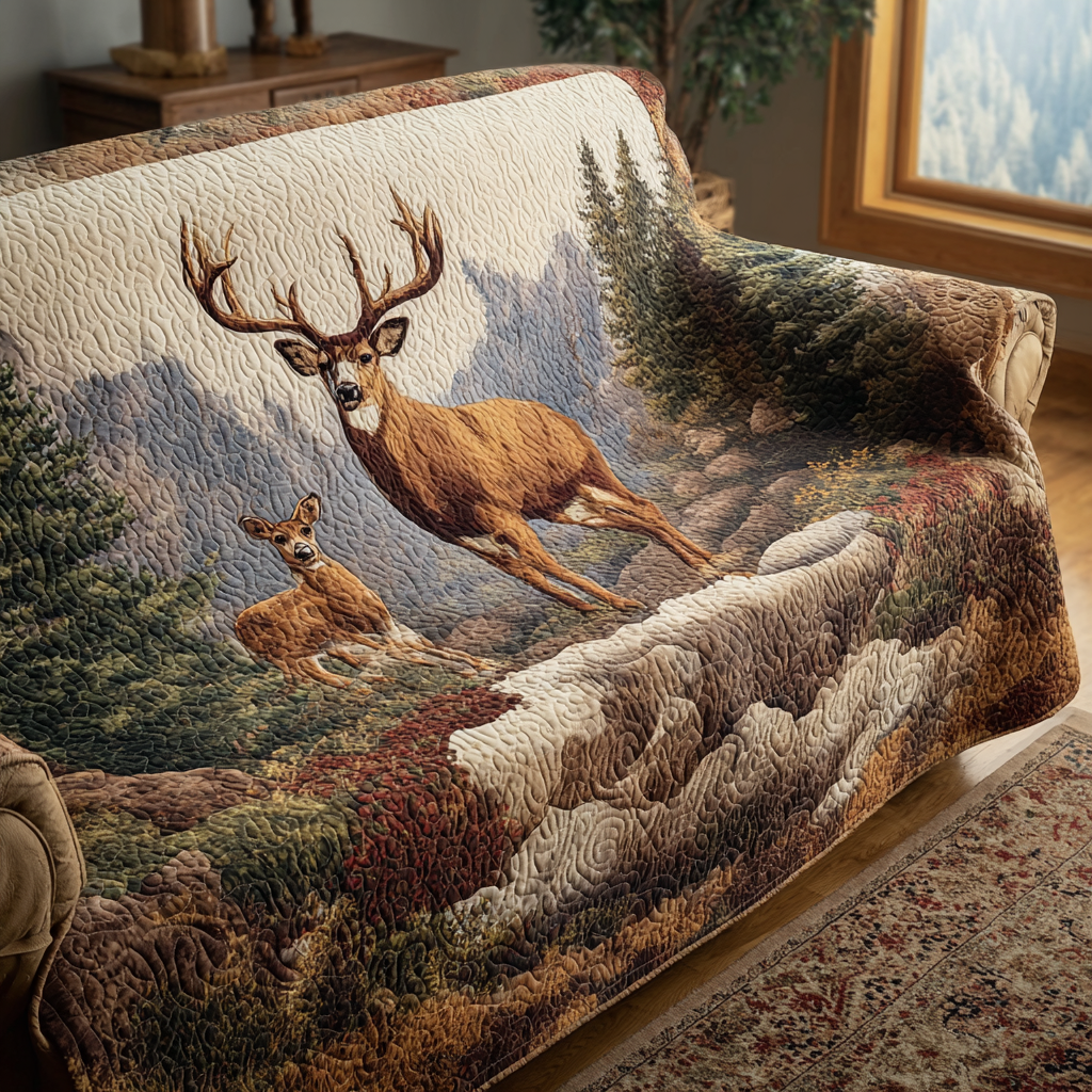 Quilted Sofa Cover Deer in the Woods