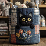 Denim Kitty Laundry Basket