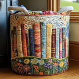 Quilted laundry basket with books and flowers NCU0DDK831