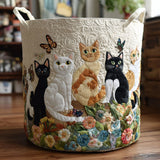 Quilted laundry basket with cats and flowers NCU0PTT1894