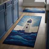 Non-slip kitchen rug with golden lighthouse by the sea NCU0DK11808