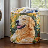 Quilted laundry basket with Golden Retriever and flowers NCU0DDK837