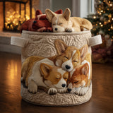 Quilted Laundry Basket — Festive Corgi