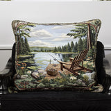 Quilted Cushion Cover with Lake Fishing NCU0PT7366