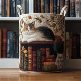 Laundry Basket with Cat Library Motif