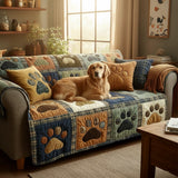 Quilted Sofa Cover Paw Print of Love – Soft to the Touch