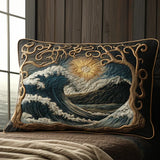 Quilted Cushion Cover with Ocean Waves