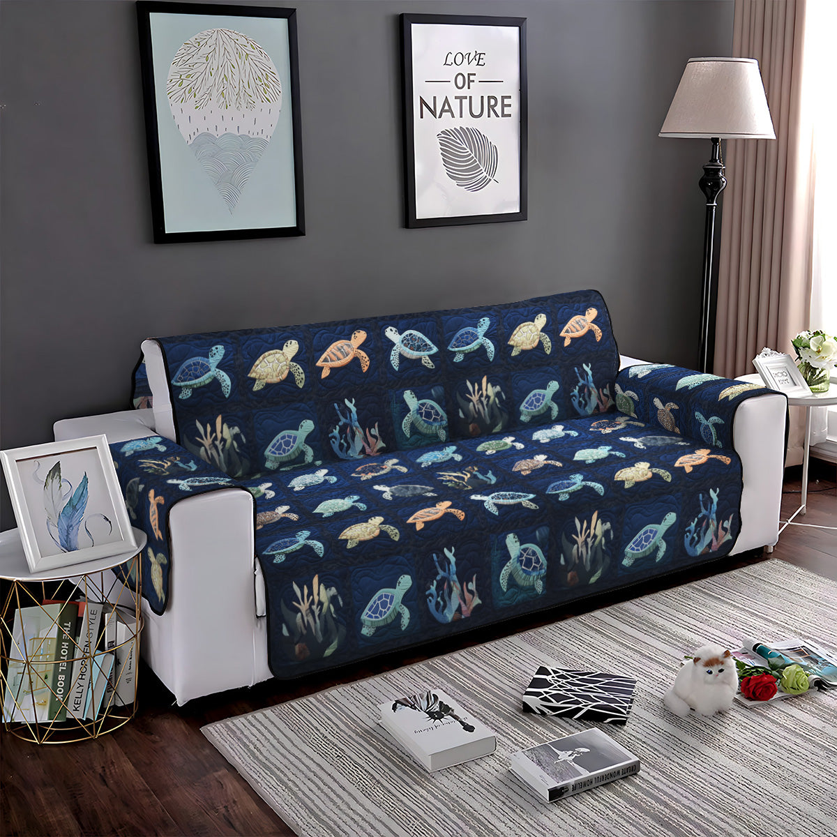 Quilted sofa cover with oceanic pattern NCU0PT1076