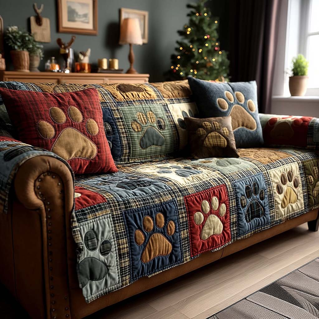 Quilted sofa cover with paw prints NCU0VT338