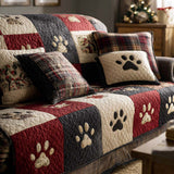 Quilted sofa cover with Christmas paw prints NCU0NT11196