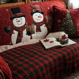 Quilted Sofa Cover with Checkered Snowman