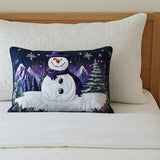 Quilted cushion cover with purple snowman