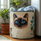 Quilted laundry basket with Siamese cat NCU0DV854