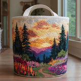 Quilted Laundry Basket — Pine Trees at Sunset