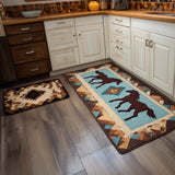 Non-slip Kitchen Mat with Horses in Aqua Tones NCU0NT10847