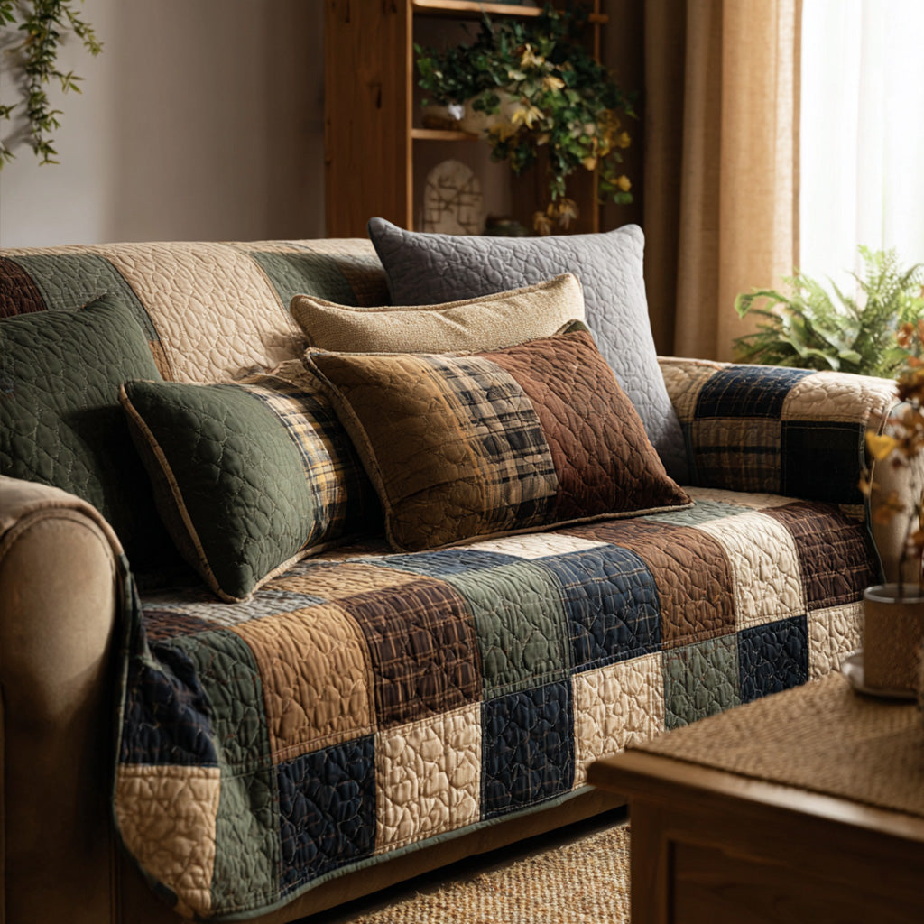 Quilted Sofa Cover in Rustic Style – for Living Room