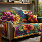 Quilted Sofa Cover Tropical Flowers