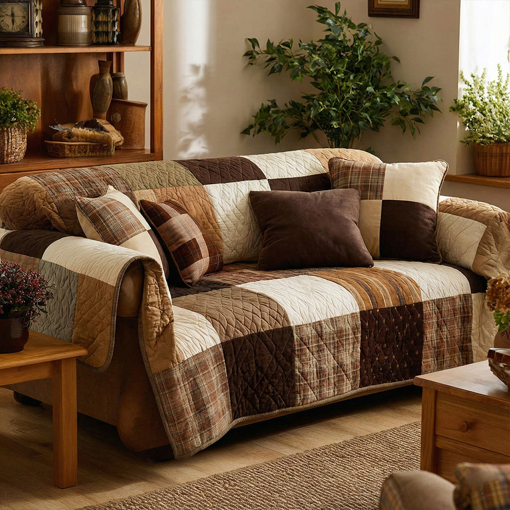 Quilted Sofa Cover in Rustic Style – for Living Room