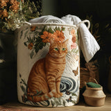 Quilted laundry basket with cat and golden whiskers NCU0PTT2100