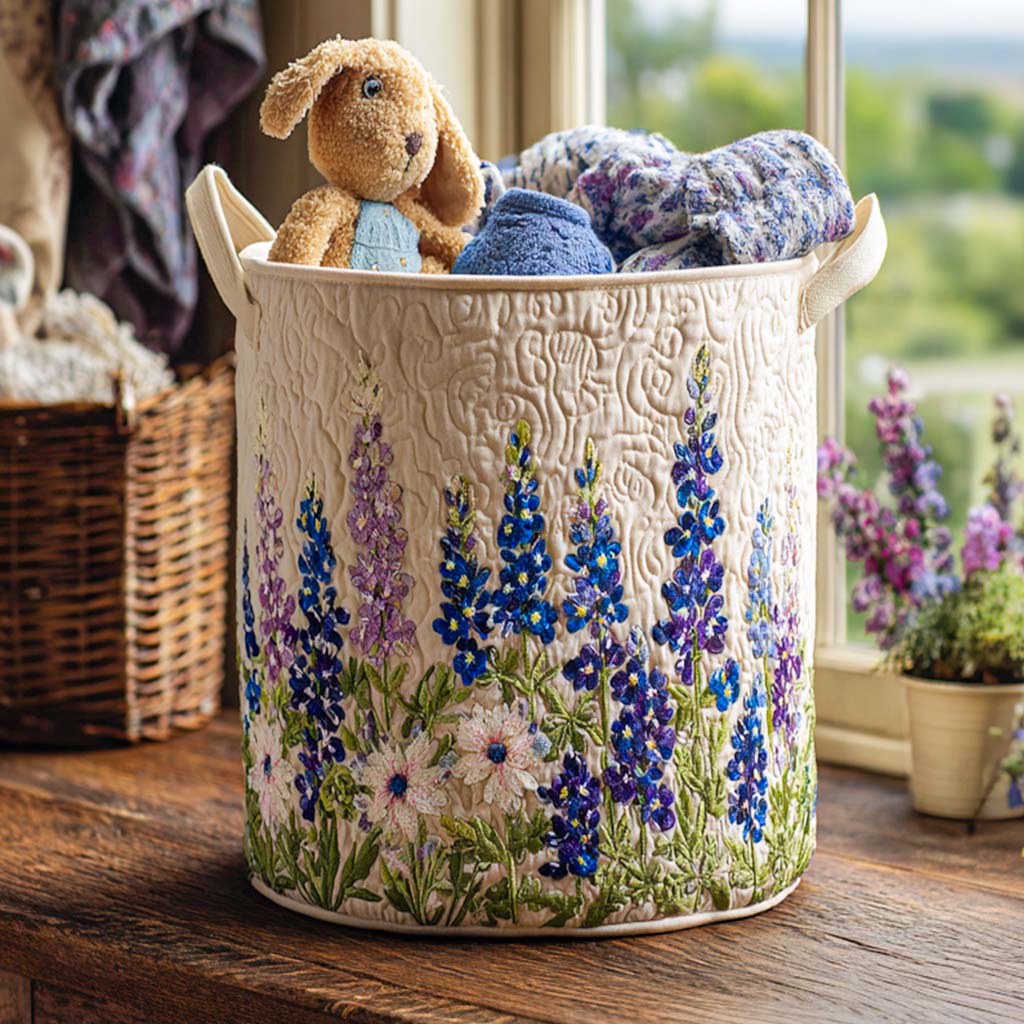 Quilted laundry basket with blue flowers NCU0QN009