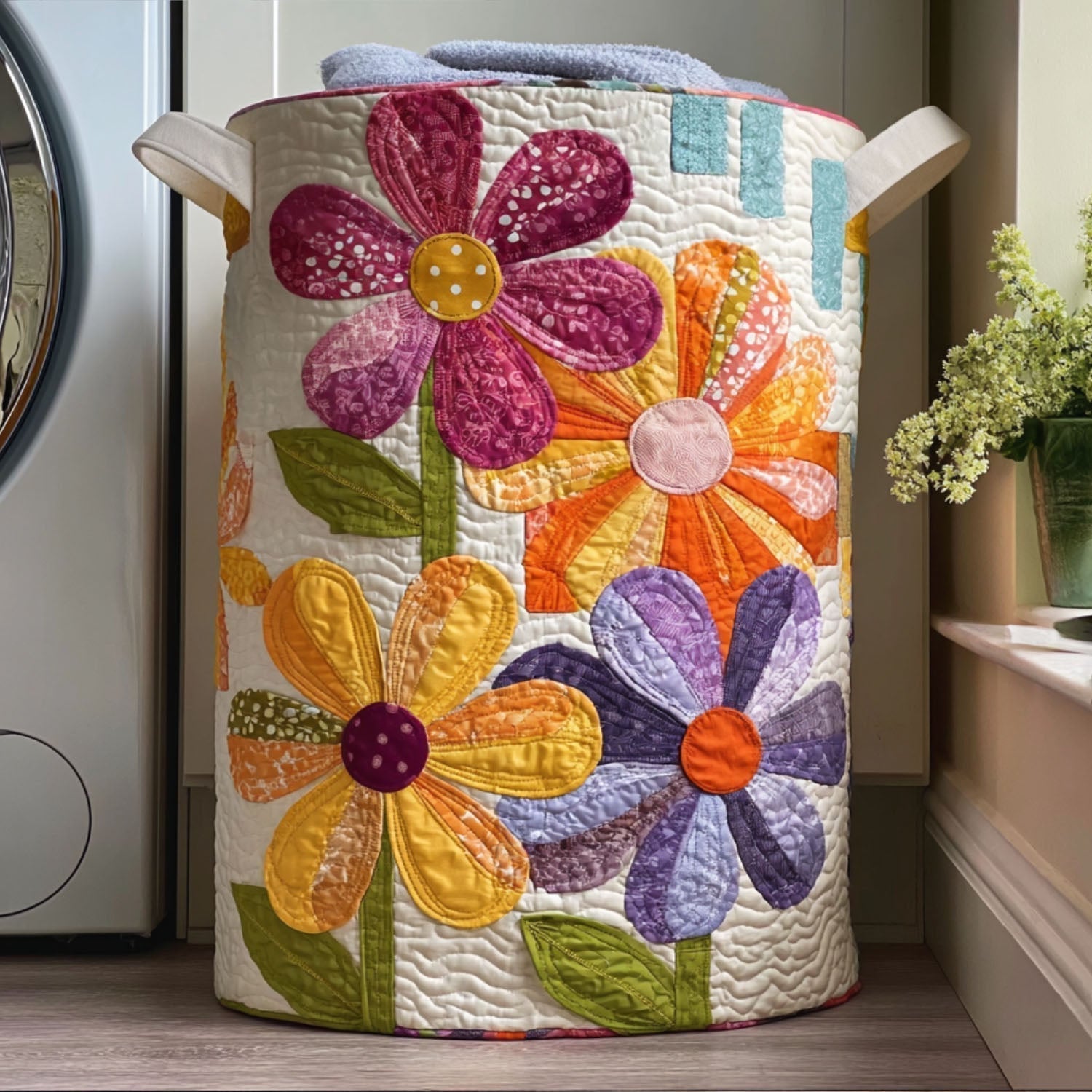Quilted laundry basket with floral pattern NCU0QN006