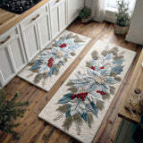Non-slip Christmas Kitchen Mat with Poinsettia NCU0TD1728