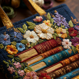 Quilted Bag with Floral Print and Books – For Book Lovers