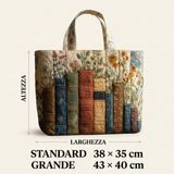 Quilted Bag with Books and Flowers – For Book Lovers