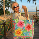 Quilted Floral Beach Bag Tropical Flower – L and XL